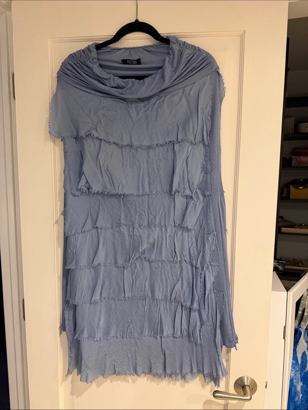 Light Blue Tiered Midi Skirt with Draped Waist